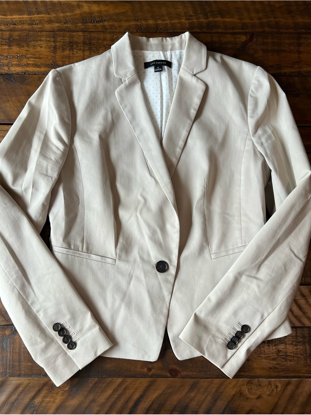 Ann Taylor Cream Single-Button Tailored Blazer